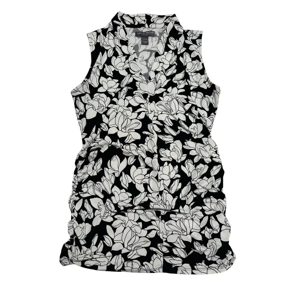 V-Neck Maternity Sleeveless Shirt Leopard Sz L Ruched Blouse A Pea in the Pod
